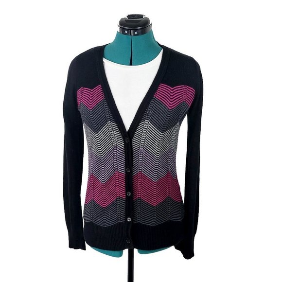 Forever 21 Sweaters - Forever 21 Chevron Print Cardigan Sweater Pink Purple Gray Black Medium